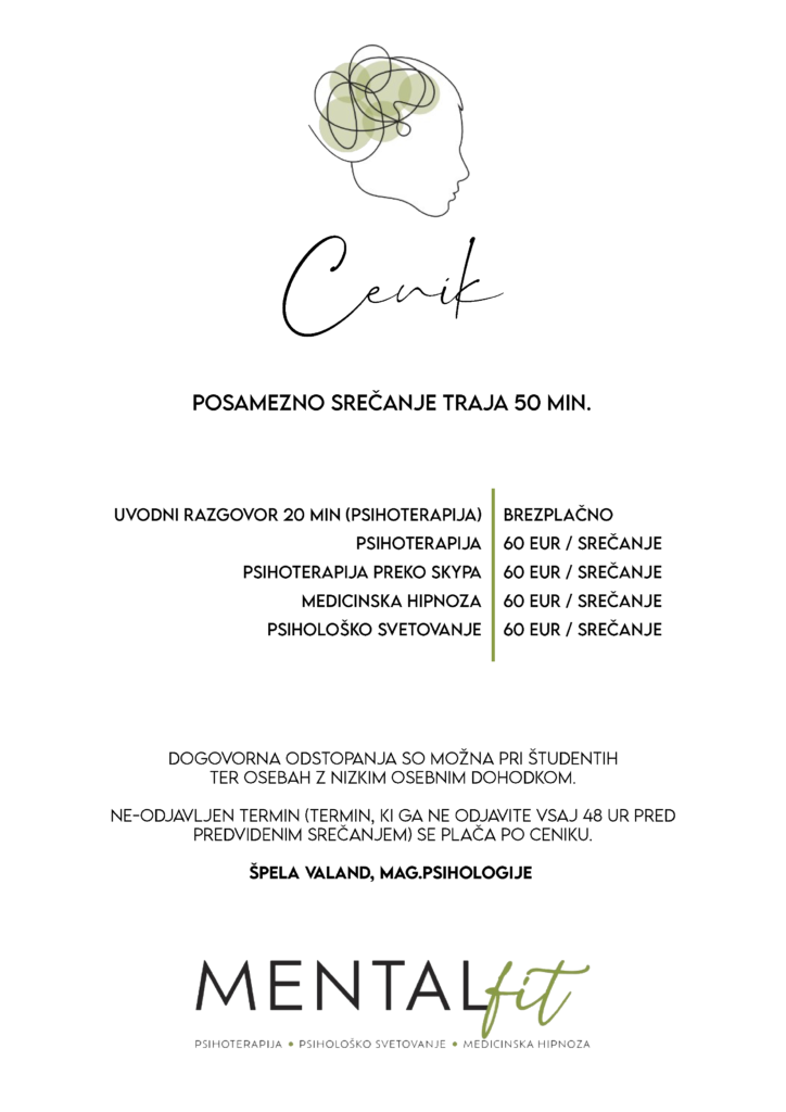 Cenik - Mentalfit - Psihoterapija, psihološko svetovanje, medicinska hipnoza, hipnoterapija, psiholog, psiholog maribor, mentalfit